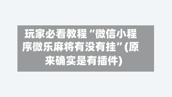 玩家必看教程“微信小程序微乐麻将有没有挂”(原来确实是有插件)-第2张图片