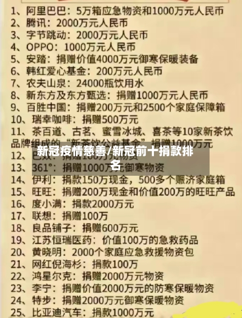 新冠疫情慈善/新冠前十捐款排名