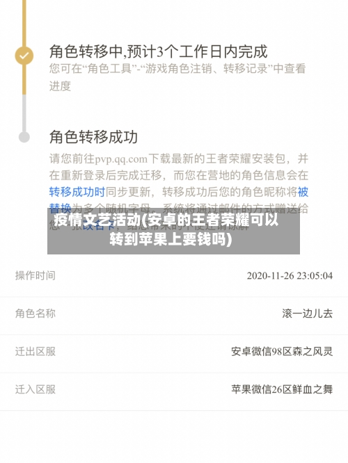 疫情文艺活动(安卓的王者荣耀可以转到苹果上要钱吗)