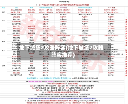 地下城堡2攻略阵容(地下城堡2攻略阵容推荐)-第2张图片