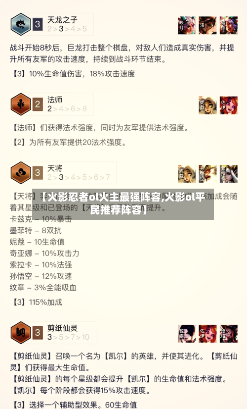 【火影忍者ol火主最强阵容,火影ol平民推荐阵容】