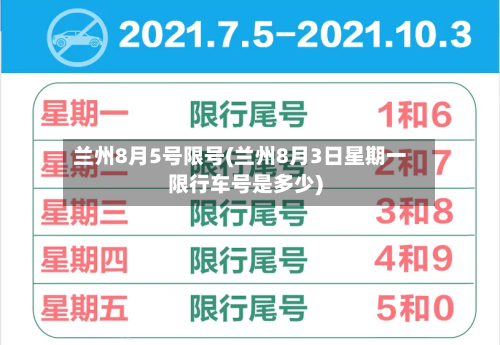 兰州8月5号限号(兰州8月3日星期一限行车号是多少)